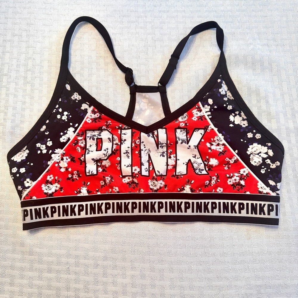 Victoria's Secret PINK Ultimate Sports Bra M B30 Floral Logo‎